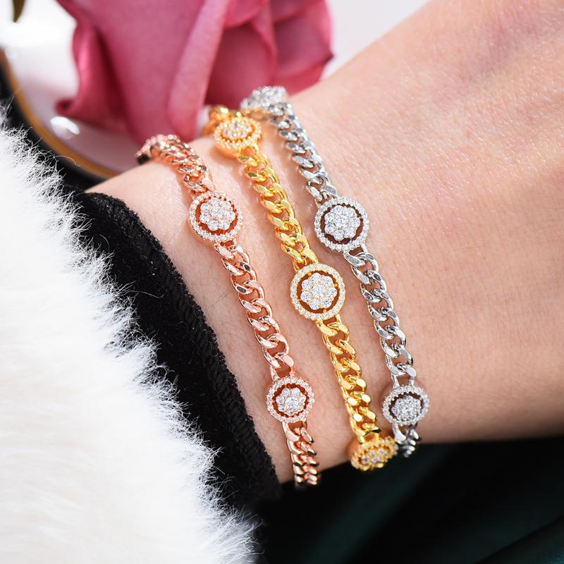 

GODKI 3 CHARMS HIPHOP Iced out Cuban Links BRACELETS For Women Wedding Party BAGUETTE CUT Cubic Zircon aretes de mujer modernos