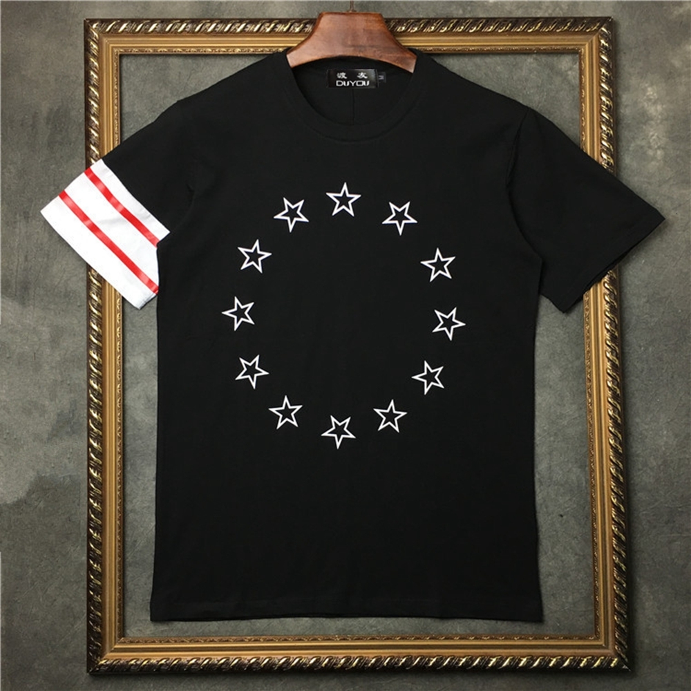 

100% Cotton T-shirts Cool Circle Star Shirt Casual Short Sleeve Punk Tshirt for Men Summer Loose T-shirt Oili, Red