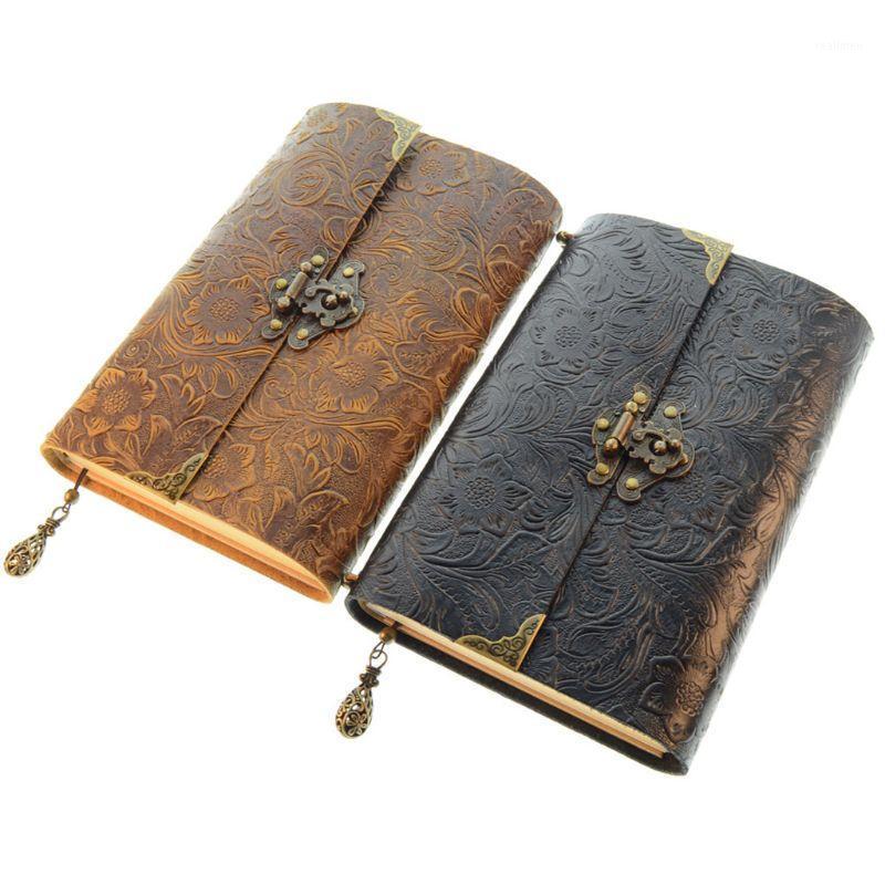 

Embossed Pattern Soft Leather Travel Notebook with lock Key Diary Notepad Kraft Paper for Sketching Writing1