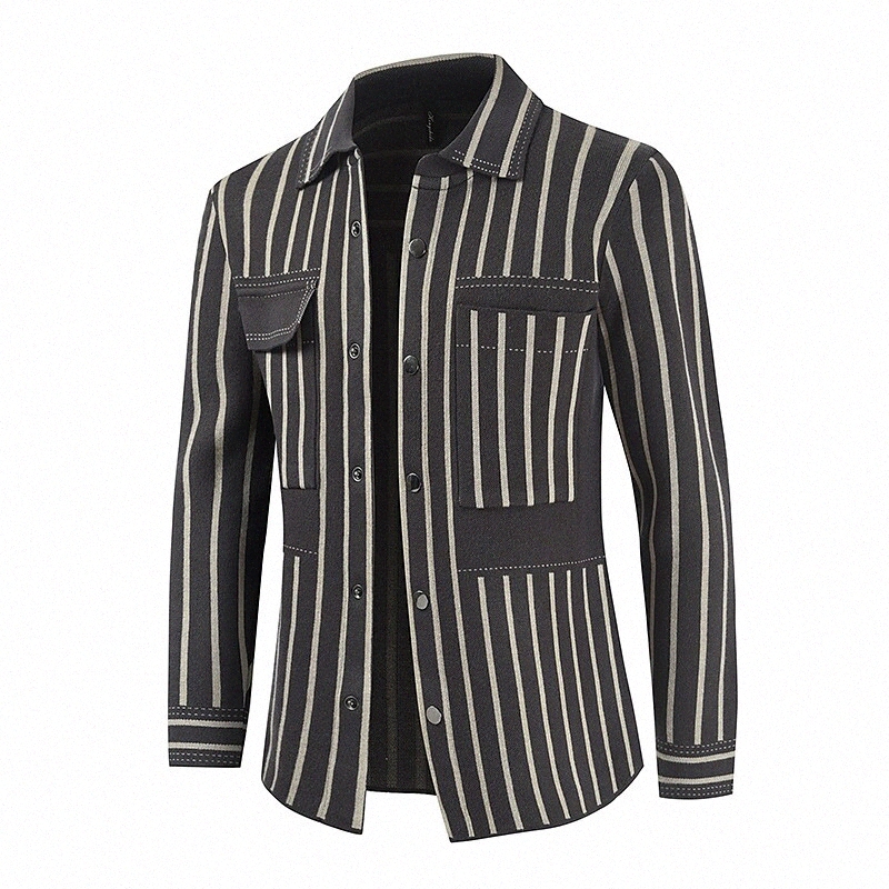 Pull cardigan unisexe pour hommes tricoté rayé élégant élégant manches longues manches courantes Cardigans cardigans cardigans chemise collier au