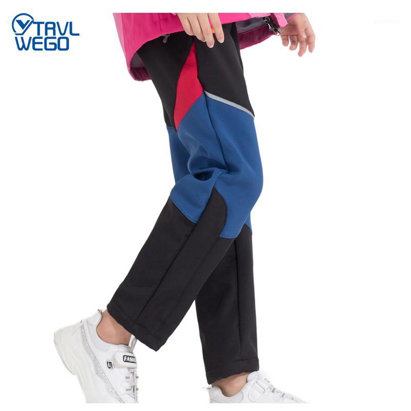 

TRVLWEGO Winter Kids Hiking Pants Patchwork Camping Trouser Windproof Waterproof Sport Children Warm Thickening Fleece Pant1, Black