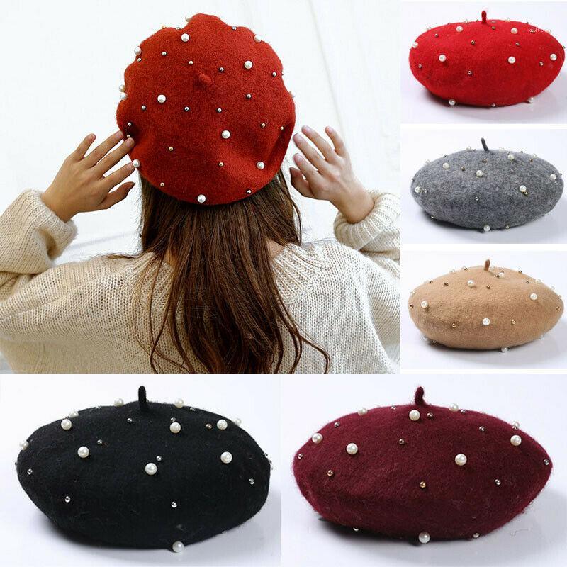 

Winter Women Warm Wool Dot Adult Beret French Artist Beanie Hat Ski Cap Casual Solid Hats1