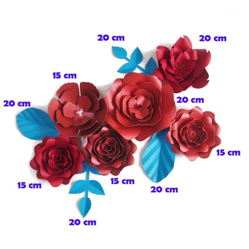 

DIY Giant Paper Flowers Fleurs Artificielles Backdrop Artificial Rose 6pcs+4 Leaves Wedding Party Decor Nursery Baby Shower Red1, Red