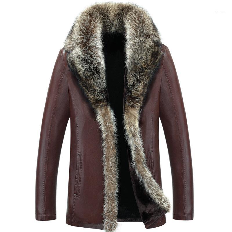 

Men's Leather & Faux Wholesale- 2021 Men's Jacket Lambswool Men Thick Raccoon Fur Collar Jaqueta Couro Masculino Plus Size 5XL1
