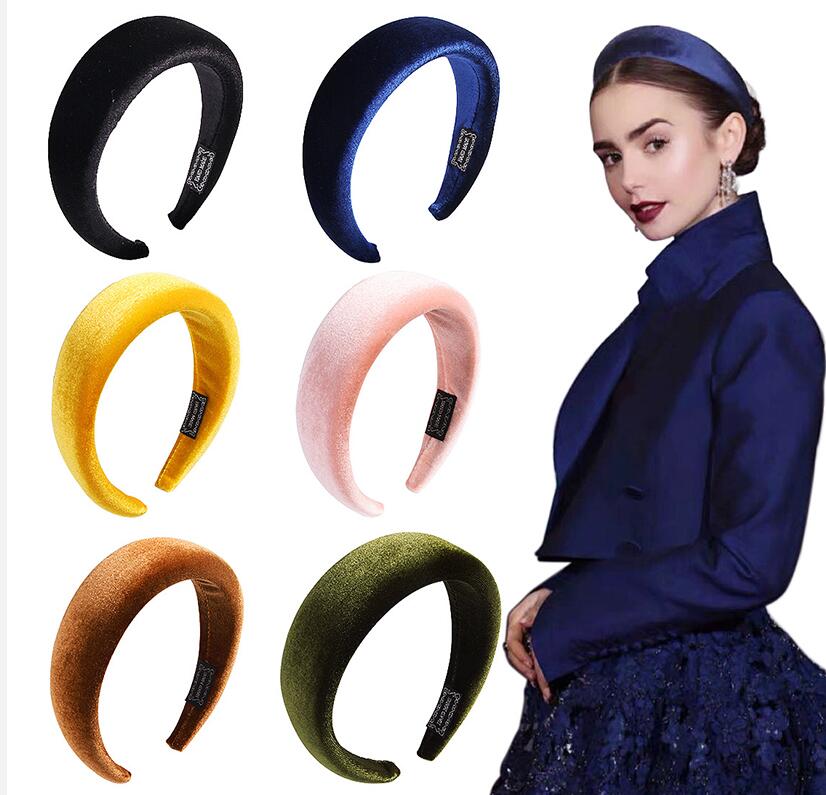 

Fashion Padded Headbands for Women Wide Bezel Hairbands Thick Velvet Hair Hoop Girls Sponge Non-slip Hairband Hair Accessories 6pcs, Red