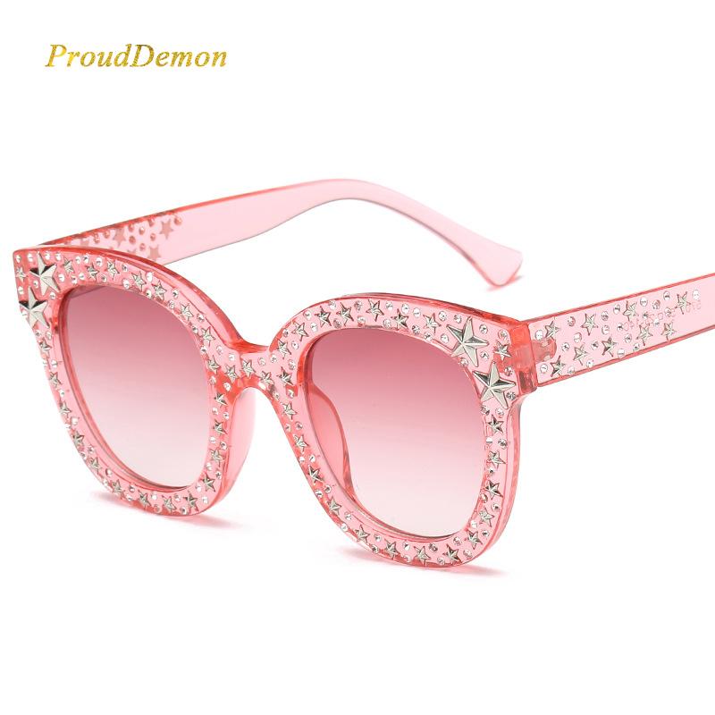 

Prouddemon New Arrival Star Diamond Sunglasses Women Fashion Brand Oversize Square Clear Frame Black Lens Sun Glasses For Lady