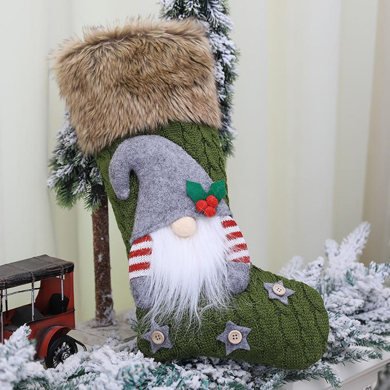 

Santa Man Stocking Sack Christmas Xmas Party Pendant Gift For Kids Edge Three-dimensional Forest Man Doll Gift Bag Knit