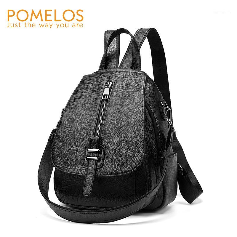 

POMELOS Women Backpack Excellent Quality Soft Genuine Leather Roomy Practical Solid Black Backpacks For Ladies Teenage Girls1