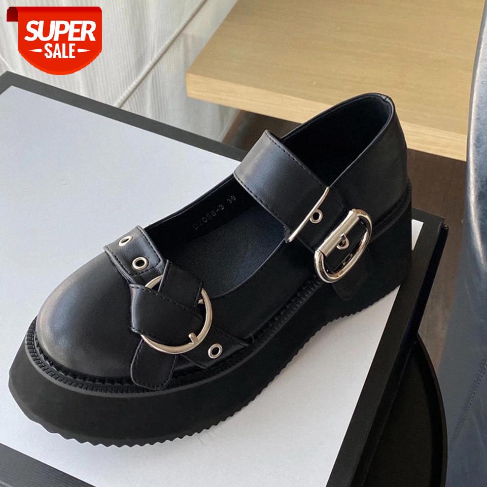 

RIBETRINI Brand New Girl Black Buckle Platform Marry Janes Shoes Women Pumps Leisure Comfy Fashion Great Quality Pumps #NF0N