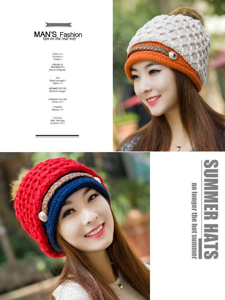 

Warm winter skullies beanies knitted Hat Women Brand High Quality Winter Women Ball Ski wool Fur Hat PomPoms Hats knitted scarf, Red