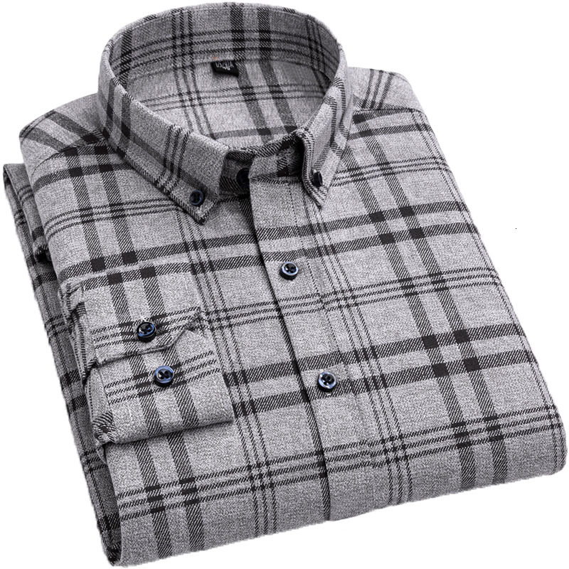 

2021 New Brand Men Long Sleeve Plaid Shirts 100% Cotton Single Patch Pocket Casual Standard-fit Comfortable Soft Thick Tops Shirt 6kzd, Sc-m821