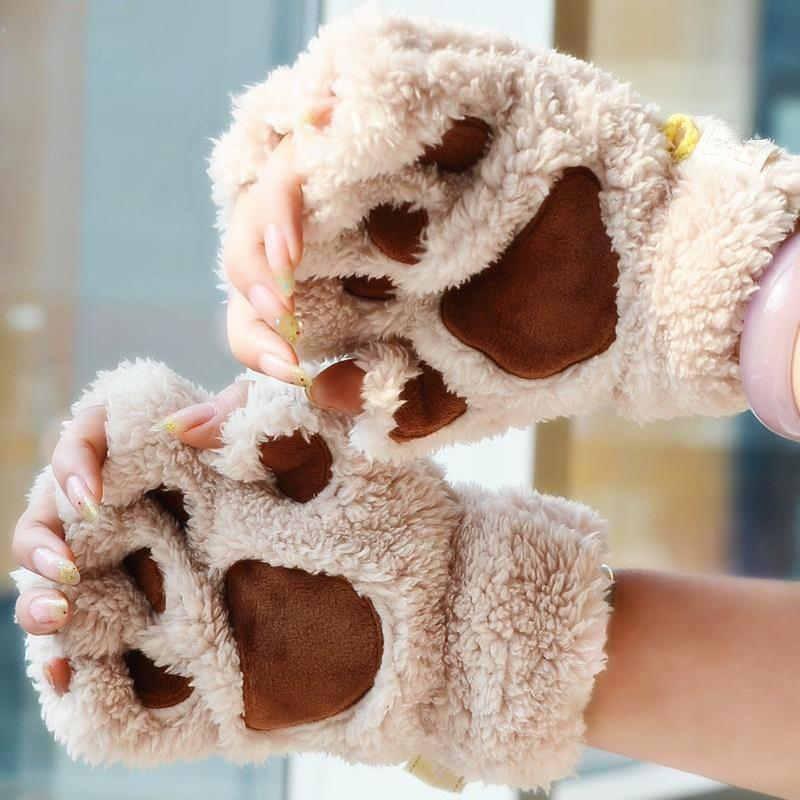 

Clearance Sale Cute Cat Claw Plush Mittens Warm Soft Plush Short Fingerless Fluffy Bear Cat Gloves Costume Half Finge Gifts