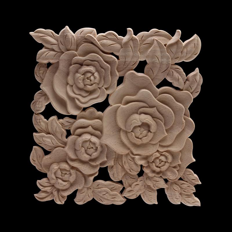 

Ornamental Modern Unpainted Carved Leaves Floral Oval Flower Rubber Wood Corner Window Cabinet Wood Decal Onlay Applique