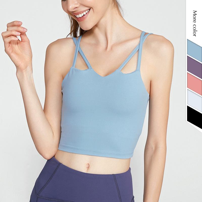 

Sport Bra Top For Women Sexy Beauty Back Fitness Crop Tops Shockproof Padded Yoga Bra Sleeveless Tank Tops Gym Workout Vests, Pink