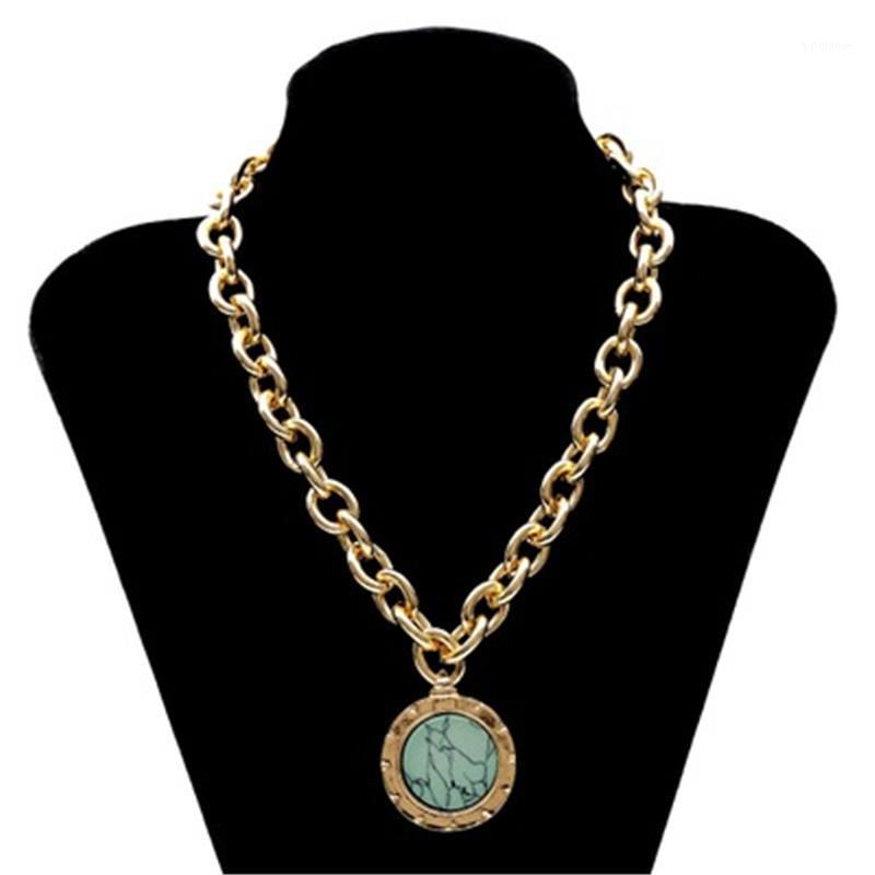 

Vintage Green Stone Pendant Necklace for Women Statement Gold Color Punk Metal Long Chain Necklace Jewelry Gifts women1