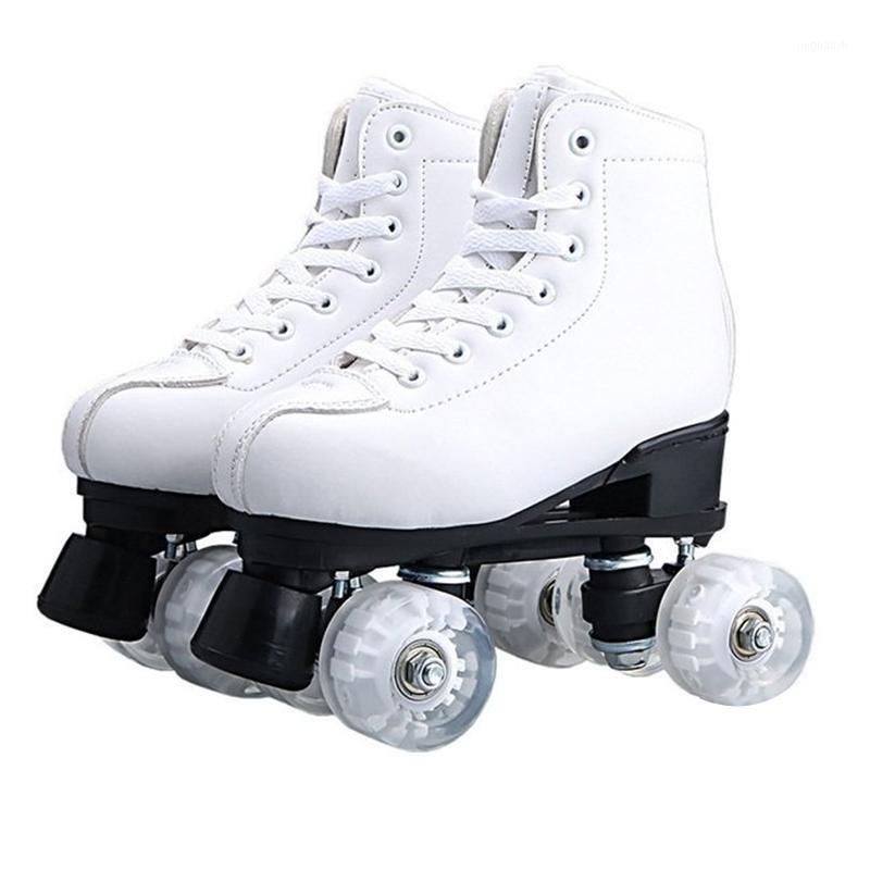 

Adult PU Leather Quad Roller Skates Double Line Skates Two Line Skating Shoes Patines With Flashing or not PU Wheels1, Greennoled
