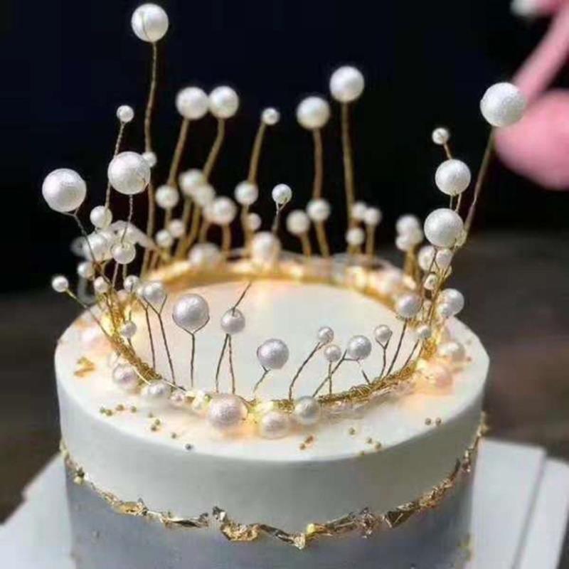 

Qianxiaozhen Pearl Crown Happy Birthday Cake Topper Party Decoration Birthday Party Decorations Kids Supplies