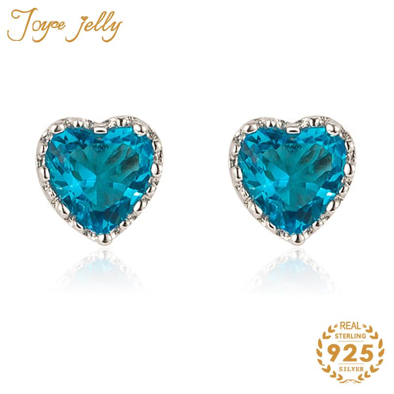 

Stud JoyceJelly Women Earrings 925 Sterling Silver Heart Shape Aquaremarine Gemstone Trendy Simple Gifts Wholesale 2021