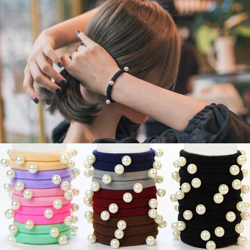 

7/10PCS Pearl Rubber Band For Girls Simple Knotted Hair Pearls Ties Ring Rubber Band Hair Accessories Jewelry Ponytail Elas E8X3