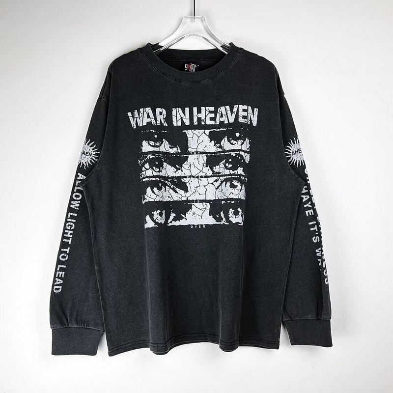 

22ss Europe USA Vintage Print War In Heaven T shirts High Street Collaborate Long Sleeve Tee Spring Summer Skateboard Men Women Streetwear Tshirt, White;black