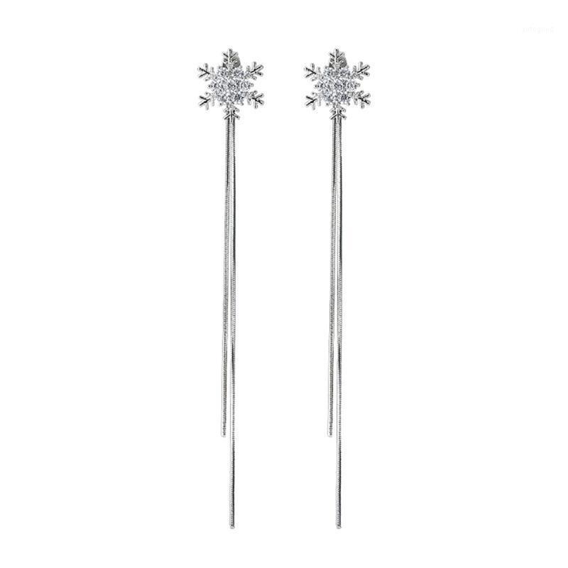 

Stud 1 Pair Cute Christmas Snowflake Earrings Pendant Long Tassel Rhinestone For Women Party Jewelry1