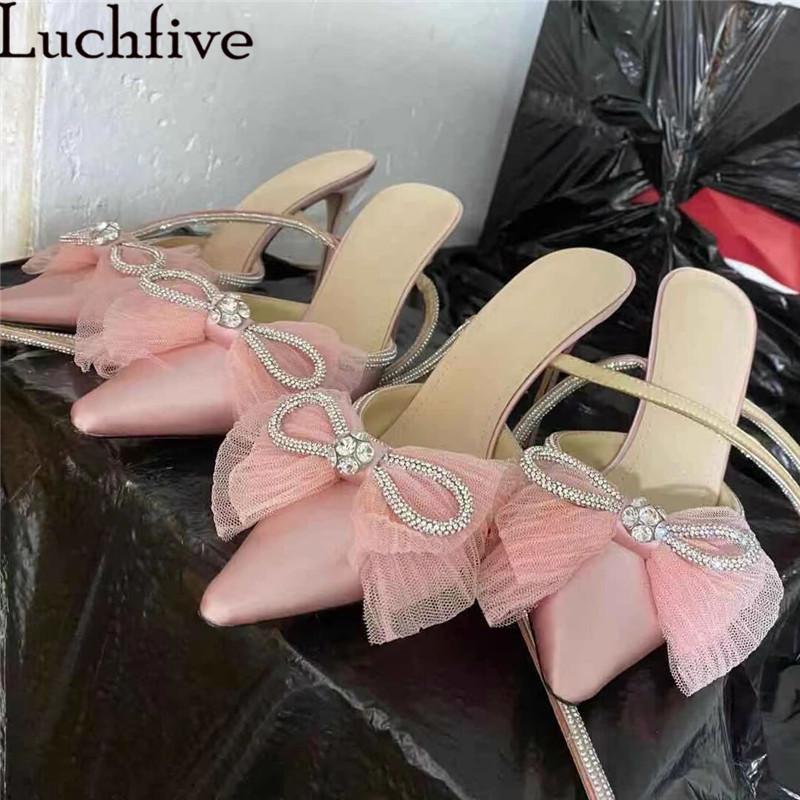 

Hot Selling Wedding Shoes Female lace Bowknot Bridal Shoes Pink Satin Pointed Toe High Heel Sandals Sexy Crystal Mujer, Black