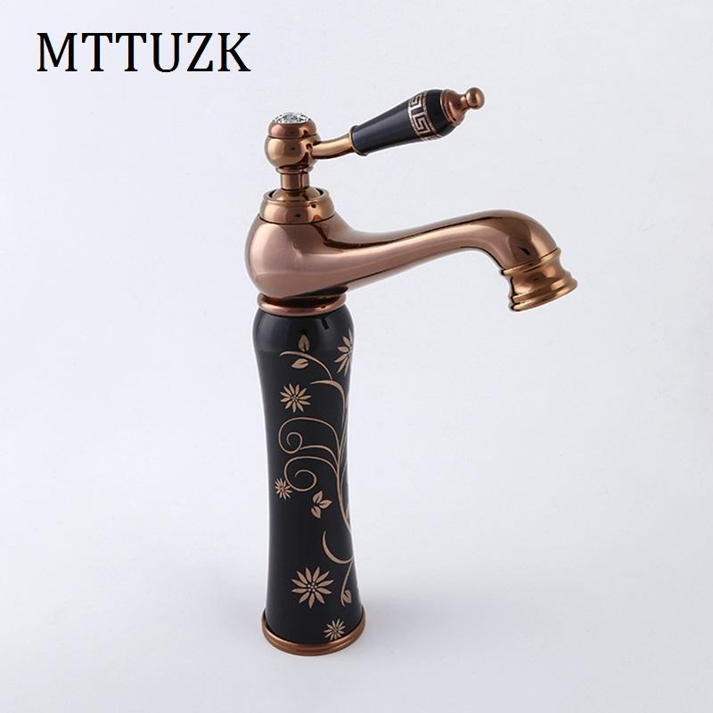 

MTTUZK European antique hot and cold faucet ceramic basin faucet gold - plated art basin mixer tap rose gold deck mounted