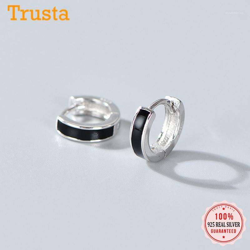 

TrustDavis 925 Sterling Silver Hoop Earrings Black White Hoops Birthday Gift for Women Huggie Silver 925 Jewelry Brincos DA18001