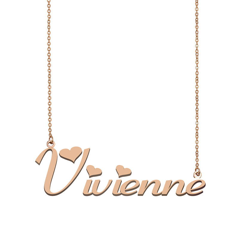 

Vivienne Name Necklace Custom Nameplate Pendant for Women Girls Birthday Gift Kids Best Friends Jewelry 18k Gold Plated Stainless Steel, Silver