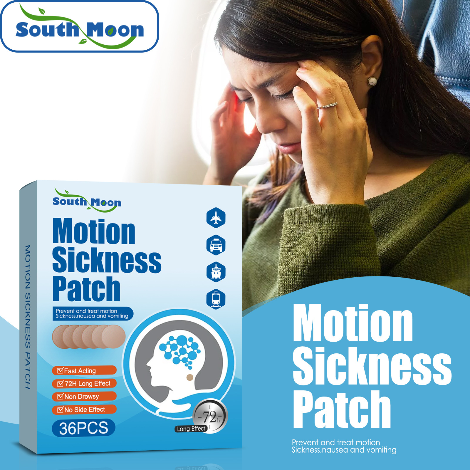 Free freight South Moon OEM ODM Other Health Care Items Carsickness airsickness seasickness refreshing and refreshing travel ear root paste-image-754050980