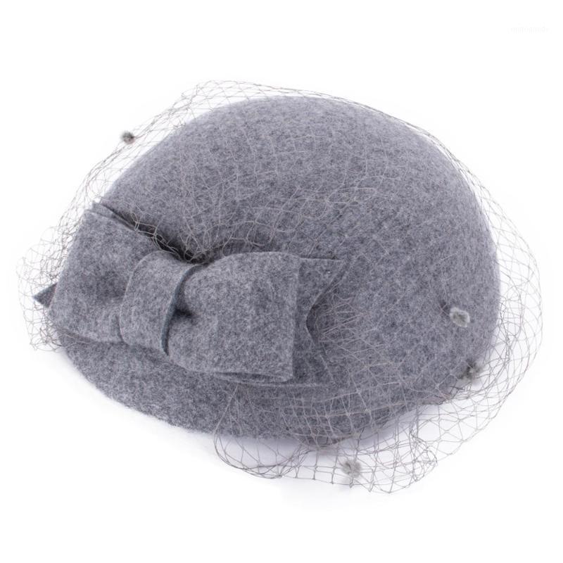 

Lawliet Womens Ladies Wool Felt Queen Kate Shape Beret Hats Veiling Netting Cocktail Race Modern Pillbox hat A5571, Red