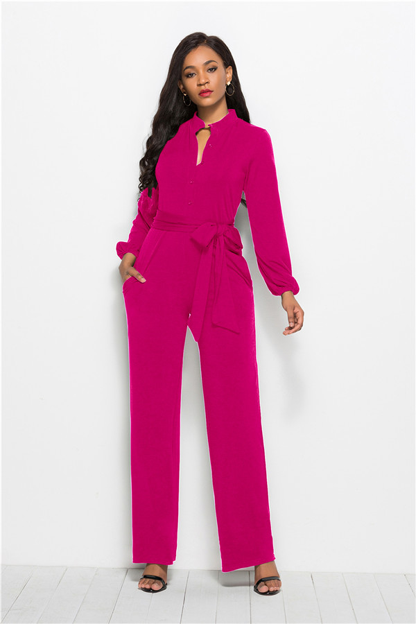 

2021 New Women Long-legged Sleeves with Sleek Pockets Button Autumn Overalls Ladies Size 3xl AQZ0, Red rose