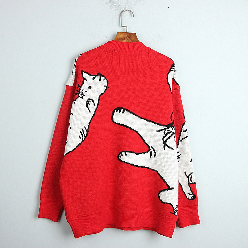 

Women Loose Chic Blusas Sweet Cats From Drawings Top of Malha Korean Female Christmas Jumpers Camisola Pullovers Casual 5z0b, White
