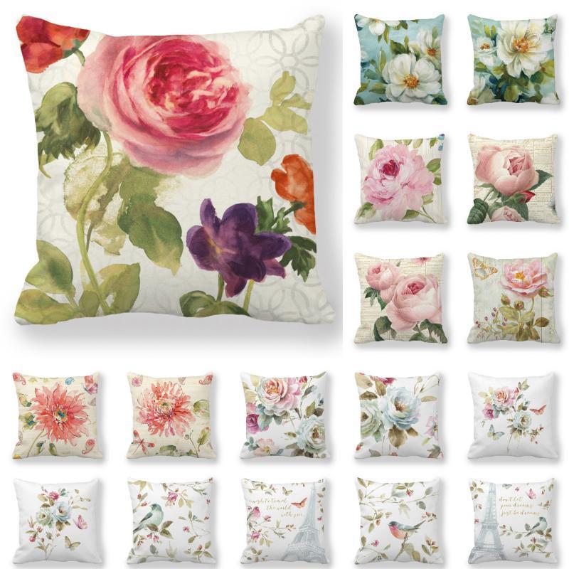

Hand Painted Rose Camellia Floral Cushion Cover Hot Polyester Vintage Flowers Print Pillows Cover Sofa Decorative Throw Pillows1