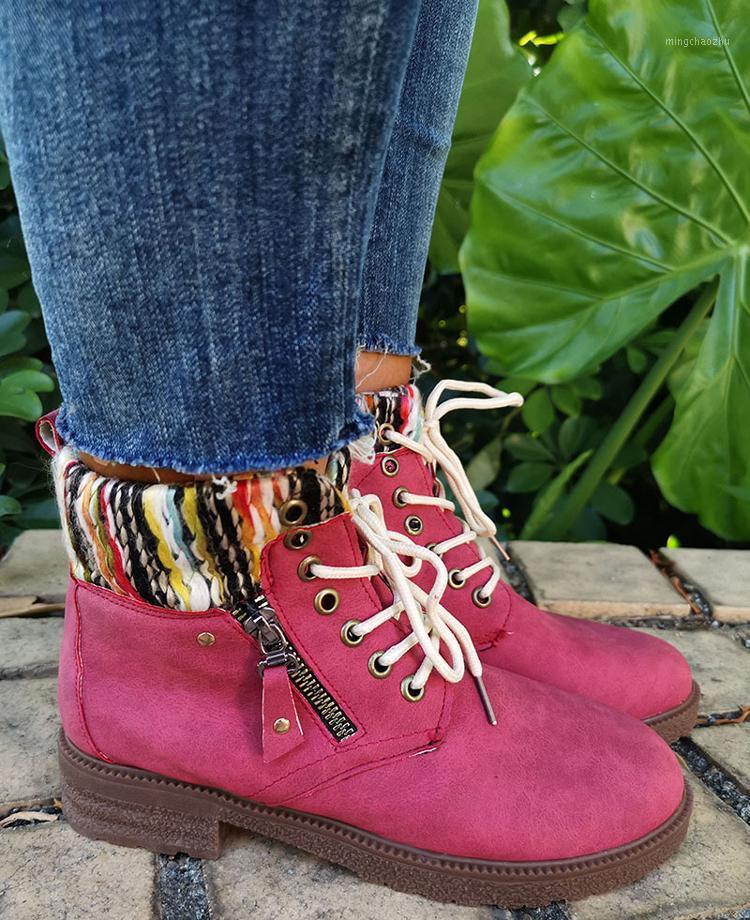 

Women's 2020 Shoes Flat Summer Lace Up Ankle Boots Multicolor Fashion Comfortable Thicken Motorcycle Boots Plus Size 431, Khaki