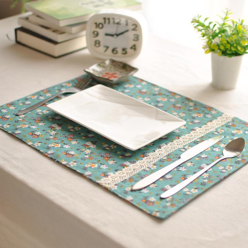 

Japanese Pastoral Green Floral Cloth Napkin Cotton and Linen Double Side Western Meal Coasters Table Mat Insulation Pads 30*40cm1