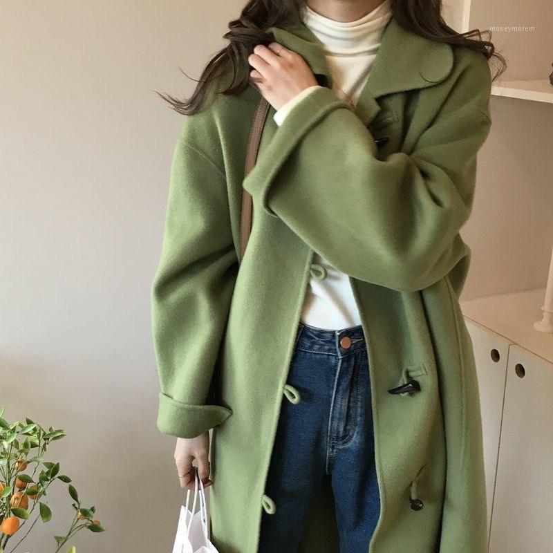 

Autumn and winter 2021 Korean double faced cashmere overcoat women' loose croissant wool overcoat retro long1, Black