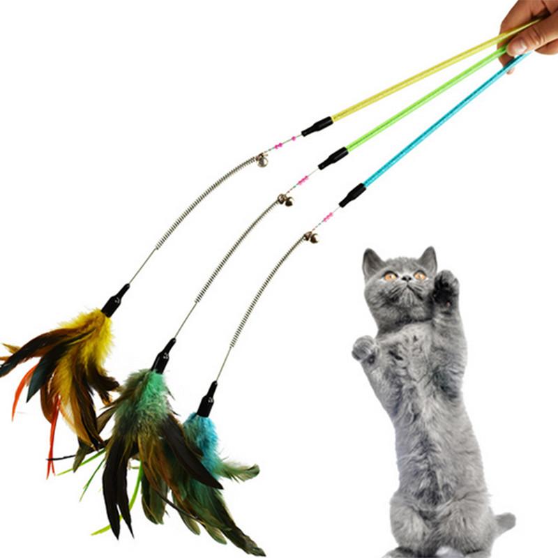 

1PC Funny Cat Toy Feather Rod Teaser Stick With Bell Colorful Pet Kitten Dog Plastic Wand Interactive Playing Training Supply