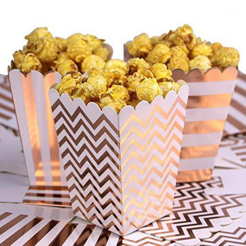 

Rose Gold Popcorn Box Bag Paper Packaging Baby Shower Decorations Candy Box Wedding Favors Gift party Bags Bridesmaid Gift1