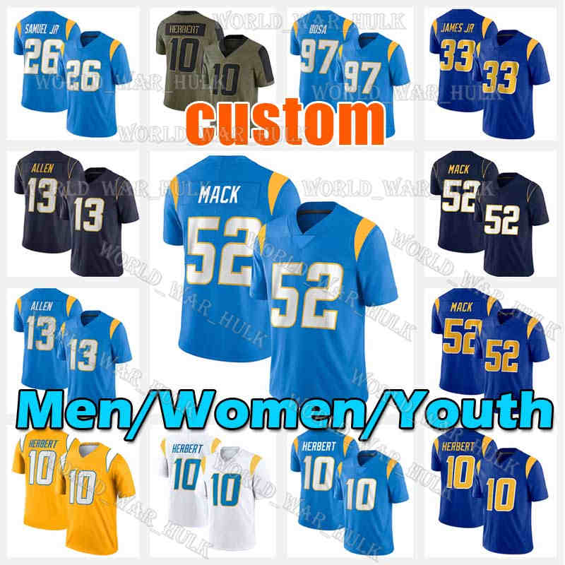 

Khalil Mack Jersey J.C. Jackson Football Los Angeles''Chargers''Justin Herbert Keenan Allen Derwin James Jr Joey Bosa Au, Black;red