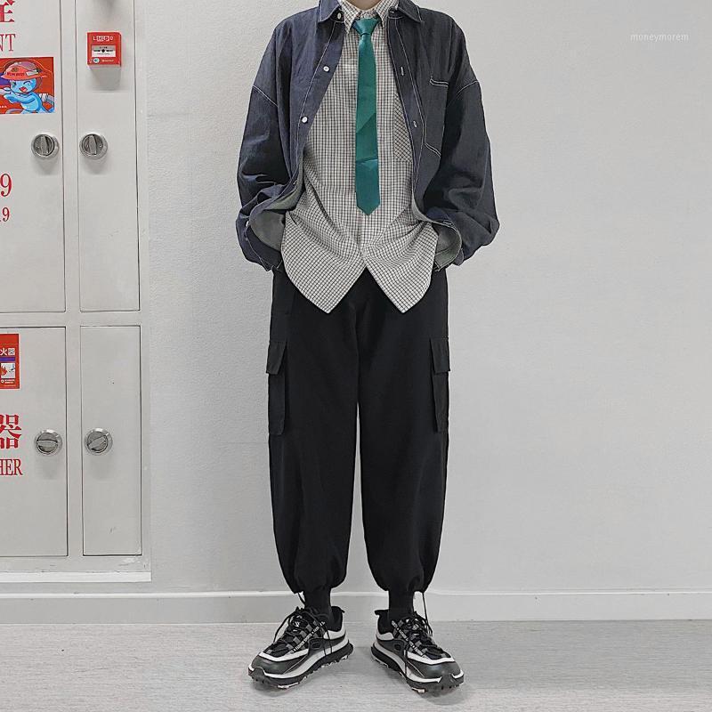 

2020 Men's Loose Bound Feet Streetwear Casual Pants Cargo Baggy Elastic Waist Trousers Hip Hop 2-color Sweatpants Size -5XL1, Black