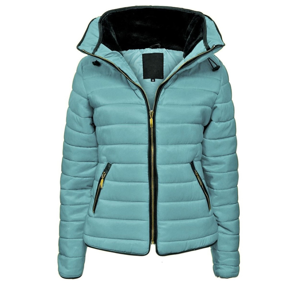 

2021 New Winter Women Parkas Casual Thicken Warm Slim Jackets Padded with Hood Coat Solid Styled Outwear Snow Jacke Wear Be4t, Blue