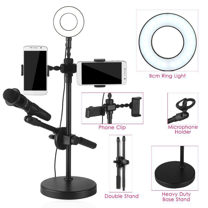 

9cm Selfie Ring Light with Phone Holder Microphone Stand USB 3 Light Modes 9 Brightness Level for Tik tok Video Live Stream1