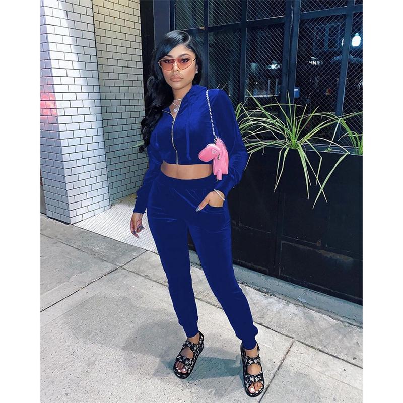 

Hoodies Lounge Wear Zip Full Sleeve Expose Navel 2 Piece Set for Women Sweatsuit Fashion Jogger Fitness Matching Sets