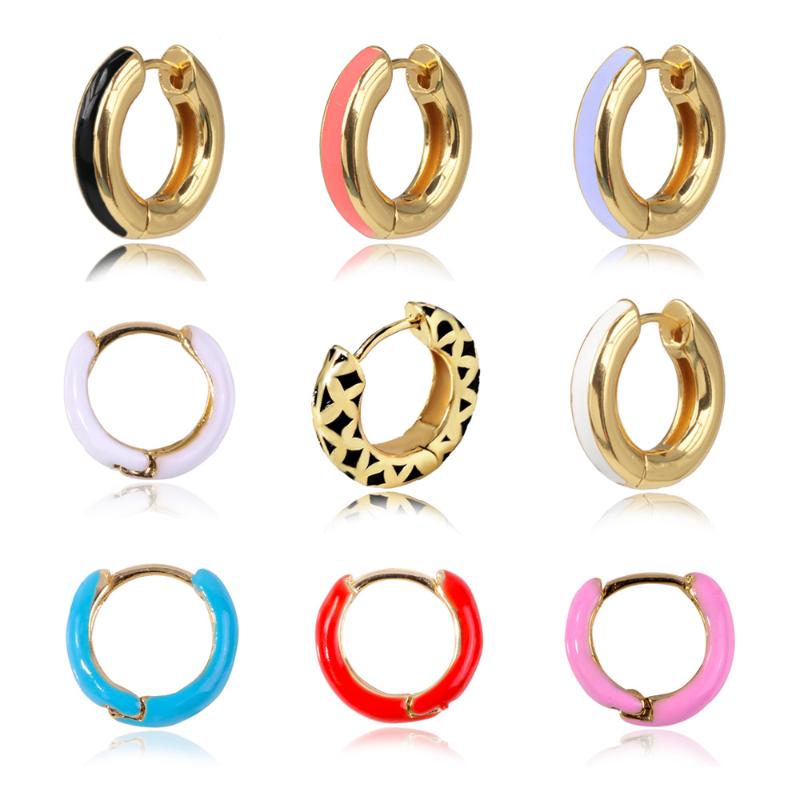 

New Design Enamel Round Circle Gold Huggie Earrings for Women Multicolor Geometric Small Stud Earring Party Wedding Ear Jewelry