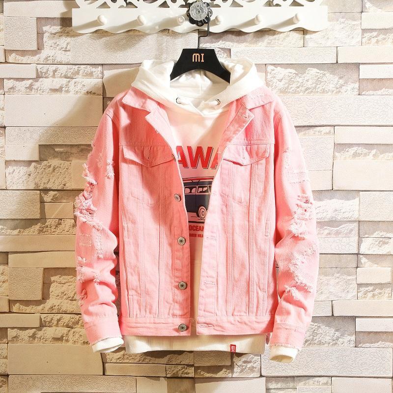 

Mens Denim Jackets Mens Spring New Fashion Casual Silm Hole Moto&Biker Denim Coats High Quality Cotton Solid Cowboy Jackets1, Black
