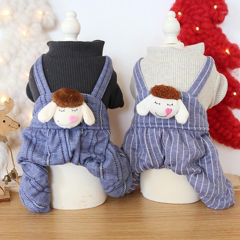 

Autumn and Winter Sheep Animals Decor Striped Strap Four-legged Warm Pet Clothes Black Beige Colors Schnauzer Small Dog Clothes1