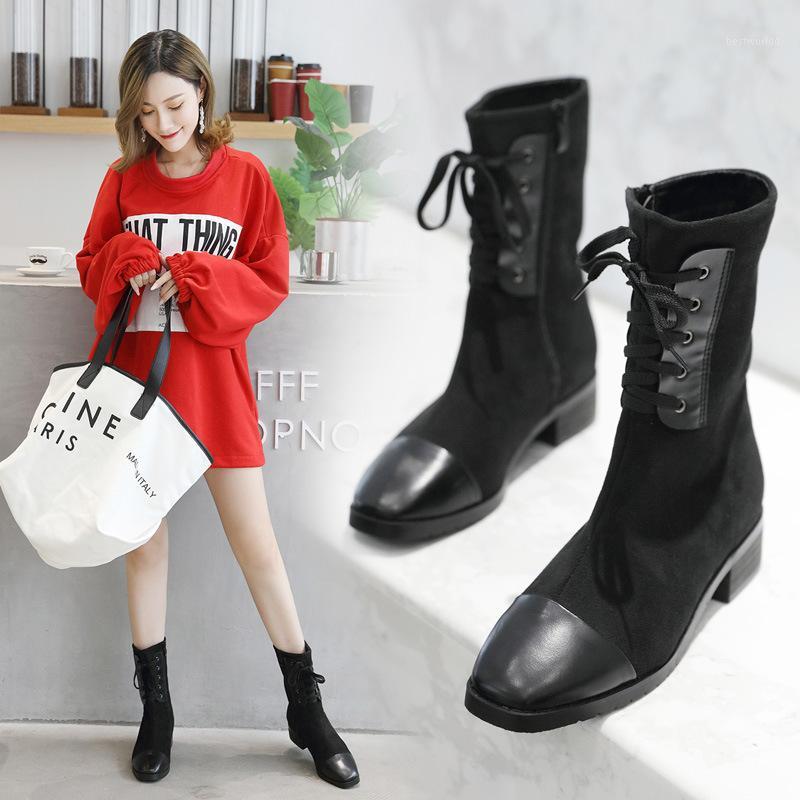 

In the cylinder of new fund of 2020 autumn winters is fine with han edition round head flat low heel boots boots1, Black