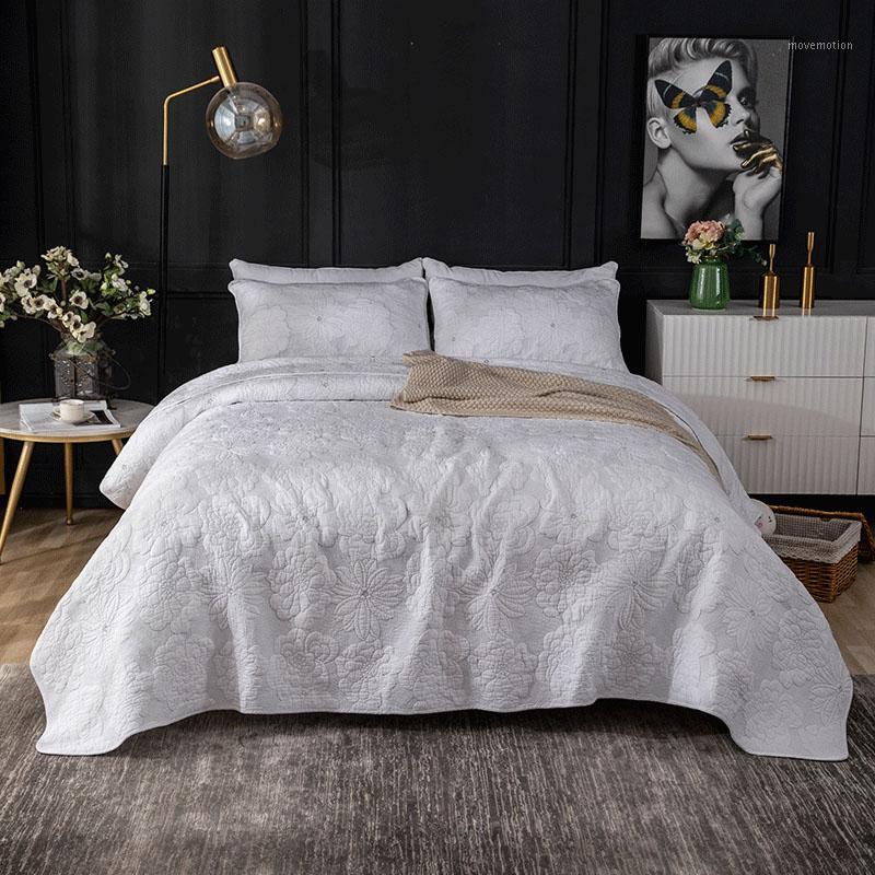 

CHAUSUB Solid Bedspreads For Bed Quilt Set 3-piece Embroidered Cotton Quilts Bed Cover Shams  Queen Size Coverlets Blanket1, White