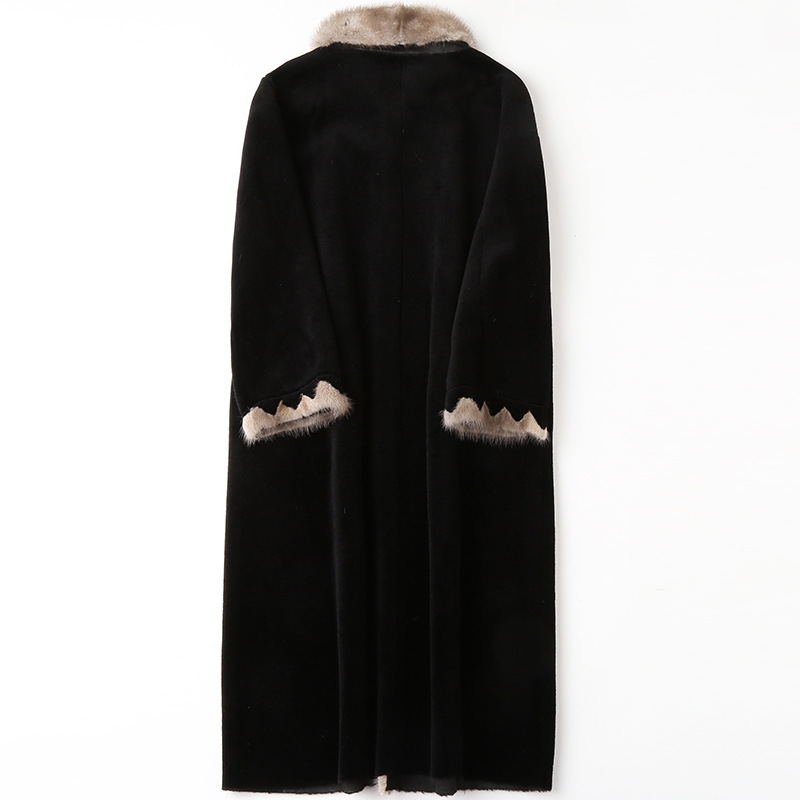 

2021 New Real Winter Autumn Coat Women's Clothes Sheep Cut Wool Mink Fur Collar Mujer Hq10-zzzh1021c Ouk9, Black